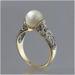 Met zijstenen Oude 14K GOUD GOLD PEARL RING Dames Royal Elegant sieraden Verjaardag Geschenken US SIZE 6 7 8 9 10 Drop levering DHL5X