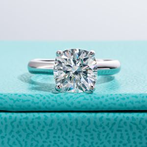 Met zijstenen Anujewel 3.5ct d kleur kussen gesneden verloving trouwring 925 sterling zilveren ringen voor vrouwen sieraden groothandel 230214