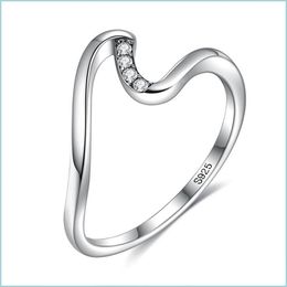 Avec des pierres latérales authentiques 100% 925 Sterling Sier géométrique vague bagues pour femmes de fiançailles de mariage bijoux cadeau S925 Drop Del Dh0Os