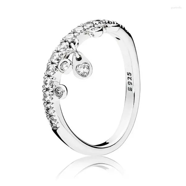 Avec pierres latérales authentique 925 argent sterling zircone lustre gouttelettes bague pour femmes mariage fiançailles anniversaire cadeau Fine Europe