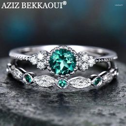 Avec des pierres latérales aziz bekkaoui anneau de mariage en cristal de pierre verte vintage pour les femmes bagues de fiançailles classiques promet de bijoux cadeau