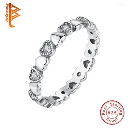 Avec pierres latérales BELAWANG véritable bague en argent Sterling 925 empilable coeur cristal CZ bagues pour femmes bijoux d'anniversaire de mariage