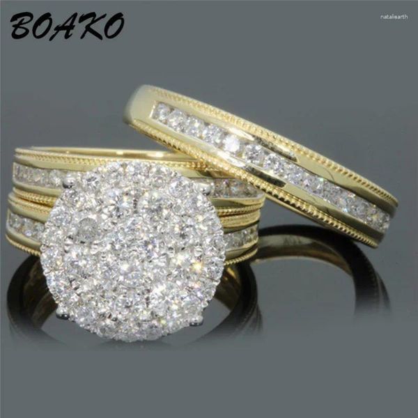 Avec pierres latérales BOAKO 2 pièces bague de fiançailles ensemble pour femmes femme bijoux de fête anniversaire promesse anneaux plein brillant cubique Zircon