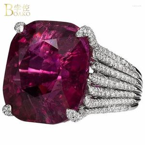 Con piedras laterales Boako Big Purple Stone Rings for Women Wedding Jewelry Cocktail Trendy Simple incrustado Cirón Anillo Bague Femme Anillos Mujer