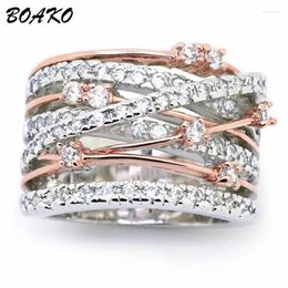 Avec pierres latérales BOAKO Feminino multicouche anneaux de mariage pour femmes mode Bijoux Bijoux à la mode pile Bague en cristal Bague Femme