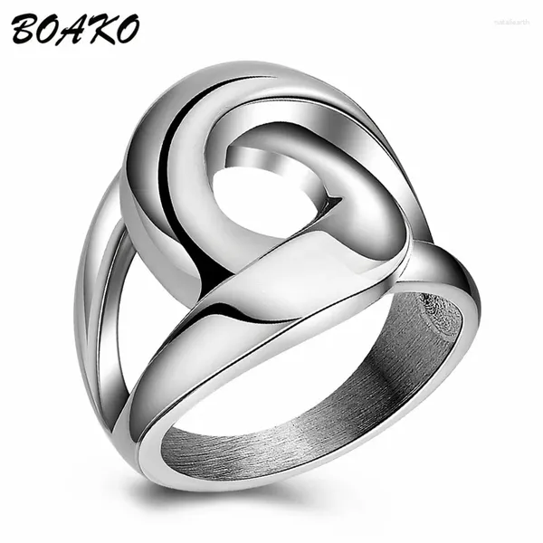 Con piedras laterales BOAKO anillos de acero inoxidable 316L de titanio para mujeres y hombres, Anillo de boda pulido, personalidad masculina y femenina, joyería Punk