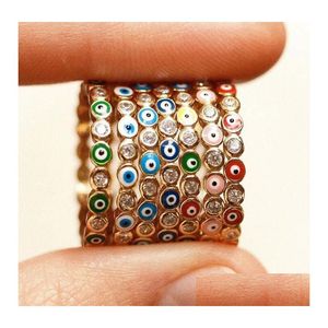 Met zijstenen Boheemian Rainbow Evil Eye Regestone gevulde gouden ringen Vintage dames vingerring sieraden voor vrouwen in bk drop delive oto5j