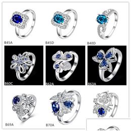 Met zijstenen klaver bloemgeometrie blauwe edelsteen 925 sier ringen gtgr13 hoogwaardige sterling ring 10 stuks gemengde stijl druppel deli dhexb