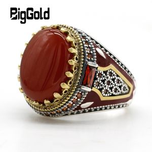 Met zijstenen kroon Turkse sieraden 925 mannen sterling zilveren ring ingelegd rode agaat steen vintage CZ emaille dames en geschenken 230704