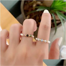 Avec des pierres latérales cristal naturel perle d'eau douce bague en or anneaux de perles doigt pour femmes filles bijoux de mode livraison directe bijoux Dhrla