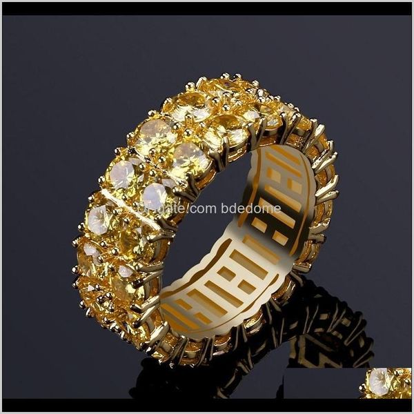 Con piedras laterales Entrega de caída 2021 Mens Hip Hop Iced Out Anillos Joyería Moda Oro Boda Amarillo Simulación Anillo de Diamante O3GPY