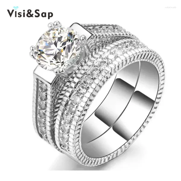 Avec pierres latérales Eleple double anneaux pour Couple cubique zircone ensembles de mariée mariage femmes Vintage bijoux mode bague goutte VSR121