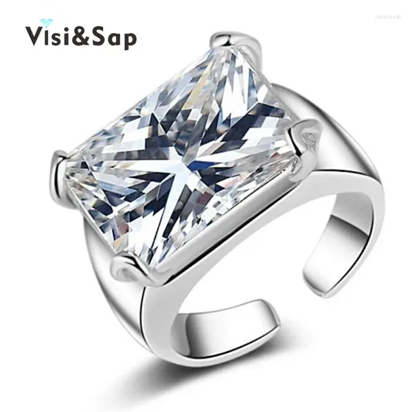 Con piedras laterales Eleple Piedra geométrica grande 2 anillos abiertos de color dorado para hombres Mujeres Anillo 10ct Cubic Zirconia Joyería de moda de boda