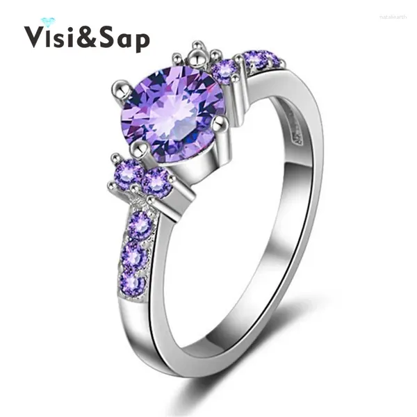 Avec des pierres latérales Eleple Purple Cz Stone Bijoux Anneaux pour femmes bijoux de zircon cubique Anneau de mariage Bague de mariage Couleur en or blanc Dropshipper