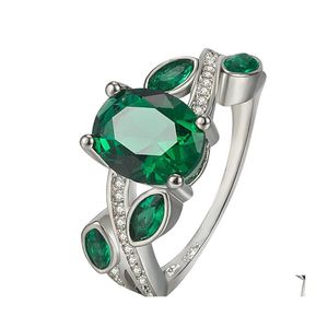 Con Piedras Laterales Anillo Esmeralda Para Mujer Moda Color Oro Con Incrustaciones De Circón Verde Anillos De Boda Joyería De Compromiso Nupcial Entrega De La Gota Dhfm4