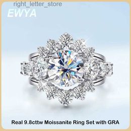 Con pietre laterali EWYA scintillante 3 pezzi 9,8 cttw D colore completo Moissanite set di anelli per donna S925 placcato argento 18 carati anelli di diamanti certificati GRA YQ231209