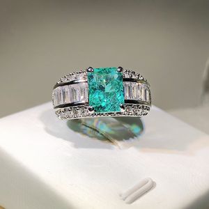 Met Kant Stenen Mode Emerald Princess Paraiba Koppels Ring Voor Vrouwen Dubbele Volledige Diamond Crystal Engagement Anniversary Gift Sieraden 230629