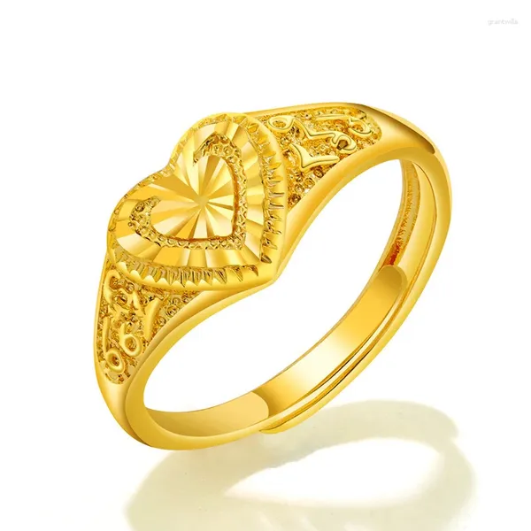 Con piedras laterales joyería de moda Color dorado temperamento en forma de corazón hueco señoras/mujeres anillos de compromiso de boda parejas 2024