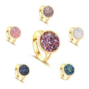 Met zijstenen mode sieraden luxe sier gouden druzy ring 12 mm bling round round stone verstelbare ringen voor dames dames Jewellry dh0kp