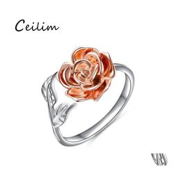 Avec des pierres latérales Mode Coréen Rose Or Couleur Réglable Sier Wrap Fleur Strass Ouvert Sterling Bague Déclaration En Gros Ot5Gw