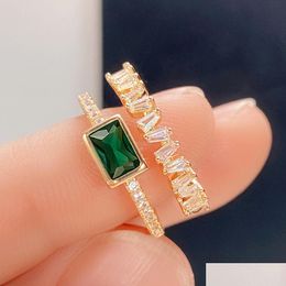 Con piedras laterales Moda simple 2 filas Verde Cubic Zirconia Gold Filled Party Promise Anillos de dedo para mujeres Boda nupcial E Dhgarden Dhwzu