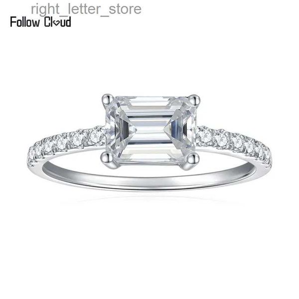 Avec pierres latérales Follow Cloud Emerald Cut 2ct Moissanite Diamond Ring pour les femmes Sparkly Halo Engagement Wedding Band Platine Plaqué 925 Argent YQ231209