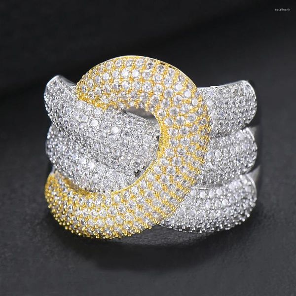 Avec pierres latérales GODKI large luxe infini grand tressé chic anneaux pour femmes de mariage cubique zircon africain mariée Dubaï doigt bijoux 2024