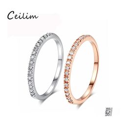 Avec Des Pierres Latérales Bagues De Fiançailles En Zircon À La Main Pour Les Femmes 1.8Mm De Large Minuscule Or Rose / Sier / Or Couleur Mariage En Cuivre En Gros Je Otobc