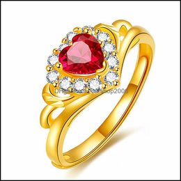 Met zijstenen hartringen voor vrouwelijke rosé goud open trouwfeest sier sieraden ruby ​​zirkon edelsteen ring drop levering carshop2006 dhgmb