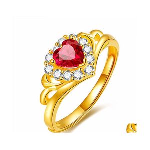 Met zijstenen hartringen voor vrouwelijke roségoud open trouwfeest sier sieraden ruby ​​zirkon edelsteen ring drop levering dhfea