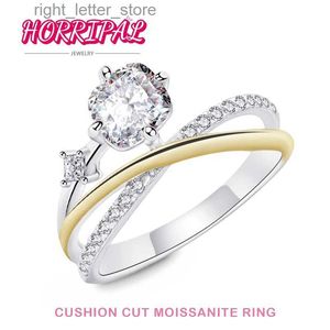 Met zijstenen HORRIPAL 1ct D VVS1 Cushion Cut Moissanite Ring S925 zilver 18k verguld kruisontwerp Luxe sprankelende trouwring voor vrouw YQ231209