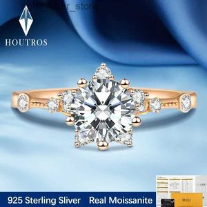 Met zijstenen Houtros Echte Moissanite Trouwring 925 Sterling Zilver 18K Vergulde Sneeuwvlokken Sterren Verlovingsring voor Vrouwen Fijne Sieraden YQ231209