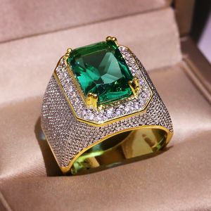 Met Zijstenen HOYON Dropshop 14K Geel Goud Kleur Natuurlijke Smaragd Ring voor Mannen Groene Edelsteen AAA Zirkoon Sieraden instelling 230704