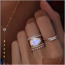 Avec pierres latérales irrégularité anneaux naturels pierre de lune bague commune pour les femmes mode mariage bijoux fins maxi déclaration livraison directe DH97K