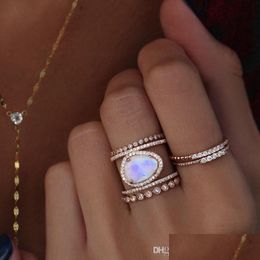 Met zijstenen Irregarity Natural Stones Rings Moonstone Joint Ring For Women Fashion Wedding Fine Jewelry Maxi Statement Drop Deli DHRE5