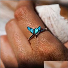 Con piedras laterales isang new Fashion 925 Sterling Sier Ring Creative Ocean Blue Dophin Tamaño ajustable Joyería de joyería de animales Delina Dyvz