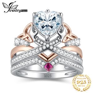 Avec des pierres latérales bijoux 2 pièces 925 bague de fiançailles de mariage en argent sterling pour femme couronne 23ct AAAAA CZ diamant simulé ensembles de mariée 230707