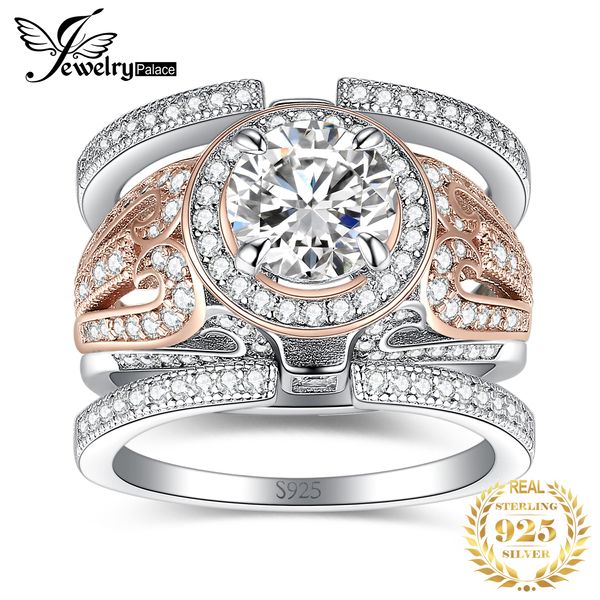 Avec pierres latérales bijoux 3 pièces or 925 bague de fiançailles de mariage en argent sterling pour femme 27ct AAAAA CZ diamant simulé ensembles de mariée 230707