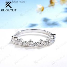 Avec pierres latérales Kuololit 1.3ctw demi-lune Moissanite anneaux pour femmes hommes solide 18K 14K 10K ruban or blanc bande pour fiançailles mariage classique YQ231209