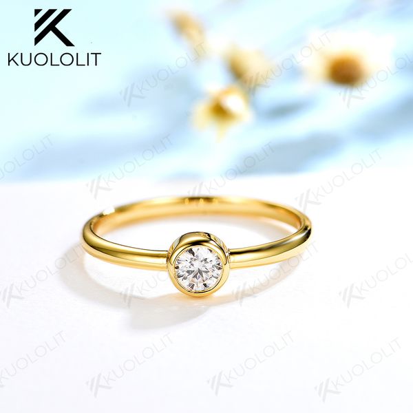 Con piedras laterales Kuololit Lab Grown Diamonds Anillo para mujer Sólido 18K 14K10K Oro blanco Bisel Conjunto Anillos Compromiso con certificación NGIC 230710