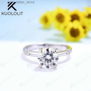 Met zijstenen Kuololit Moissanite ringen voor dames massief 14K 10K 925 zilverwit goud 2CT ronde geslepen glitter voor jubileum bruiloft verloving YQ231209