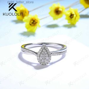 Avec pierres latérales Kuololit bagues moissanite de coupe ronde pour femmes solide 18K 14K or blanc ensemble de mariée pour fiançailles de mariage évaluation de fête vintage YQ231209