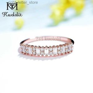 Avec pierres latérales Kuololit Soild 18K 585 14K Or Rose Moissanite Bande pour Femmes Baguette Solitaire Correspondant Mariage Diamant Bague de Fiançailles 2022 YQ231209