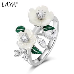 Met Kant Stenen Laya Ring Voor Vrouwen Hoge Kwaliteit Zirkoon Natuurlijke Shell Bloem Groen Blad Emaille 925 Sterling Zilver mode Originele Sieraden 230710