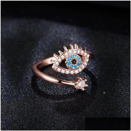 Con piedras laterales afortunadas de color azul turco Evil Oly Rings sde abre anillo de boda de dedo ajustable para mujeres joyas modernas caída al por mayor de dha94