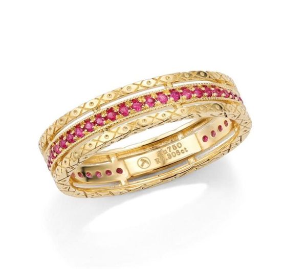 Avec des pierres latérales Luxury Baroque Ruby Sapphire Diamond 18K Solide réel authentique Gold Gol