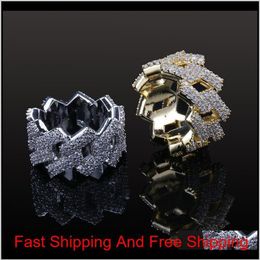 Con piedras laterales Diseñador de lujo Iced Out Full Diamond 18K Chapado en oro Anillo para hombre Joyería Joyería de Hip Hop Ouram Nxaup238E