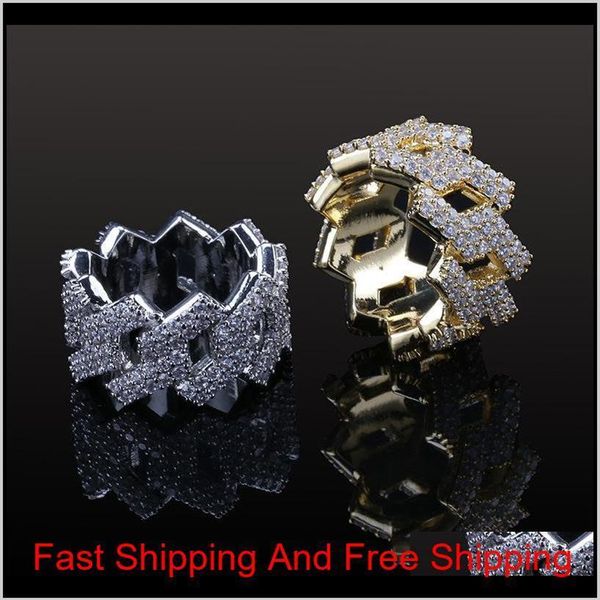 Avec Side Stones Luxury Designer Iced Out Full Diamond 18K Gold Plated Mens Ring Bijoux Hip Hop Bijoux Ouram Nxaup219a
