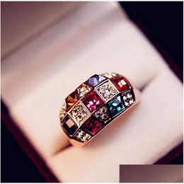 Met Zijstenen Luxe Sieraden Oostenrijkse Kristal Edelsteen Ringen Gemengde Kleur Kleur Kanaal Instelling Ring Voor Mannen Vrouwen Lage Prijzen