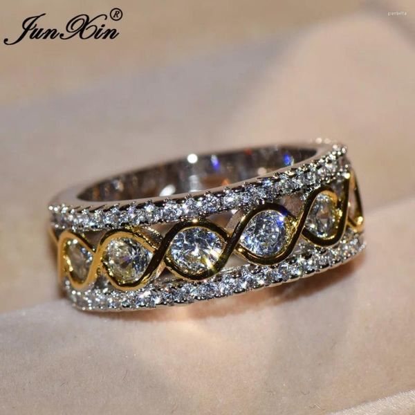 Avec des pierres latérales luxe mâle femelle blanche zircon pierre anneau cristal cristal mode jaune bijoux promesse de fiançailles pour hommes et femmes